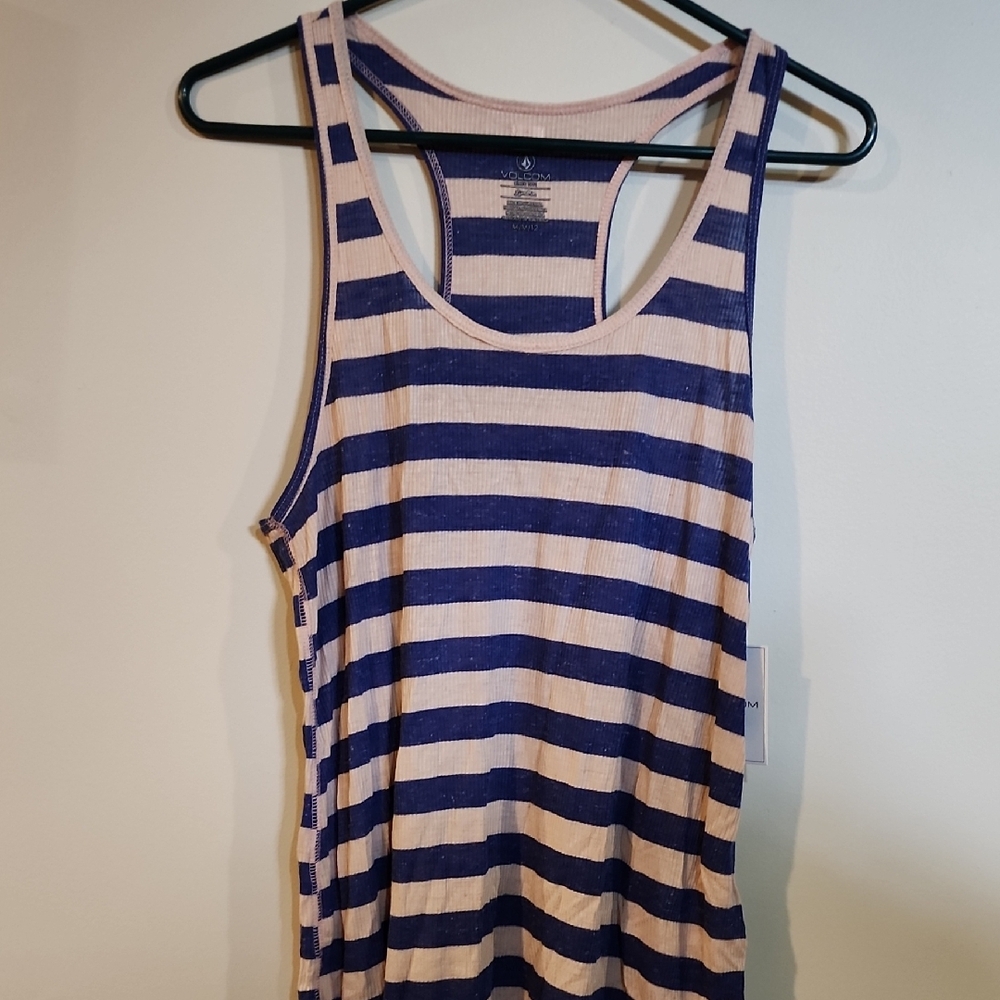 Volcom Striped Blue and White Tank Top